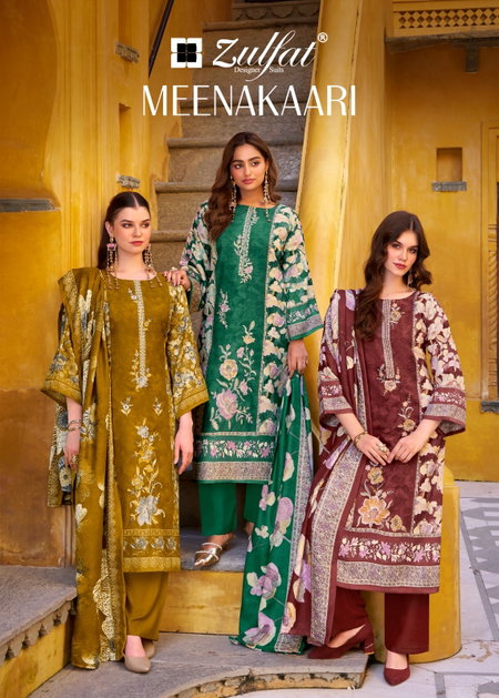 Meenakaari By Zulfat Jam Cotton Pakistani Dress Material Exporters In India
